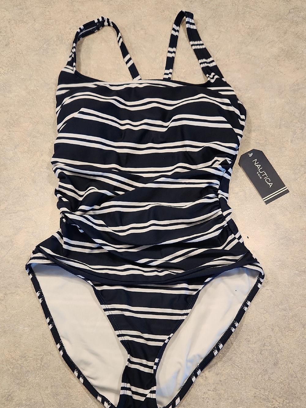 Nautica Navy and White Striped Women's One-Piece Swimsuit